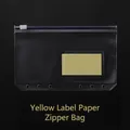 Transparent A6 PVC 6-hole binder zipper pocket with white slider and yellow label insert - A6 Zipper Bag with Yellow Label Paper