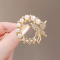 Elegant gold alloy butterfly brooch with round pearls and sparkling crystal rhinestones - Butterfly Ring Gold