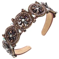 Retro vintage headband with heavy embroidery, purple gemstones and sparkling crystals - Deep purple