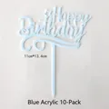 Blue acrylic happy birthday cake topper set of 10 pieces 11cm width decoration - Happy Birthday Style 5 (Blue) / 10 Pcs
