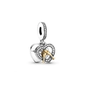 Two-tone silver heart charm with gold elements and 'Happy Anniversary' engraving - Anniversary Double Layer Heart Charm