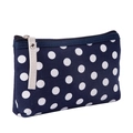 Portable navy blue canvas makeup bag with white polka dot pattern and white zipper - Dot / Dark Blue