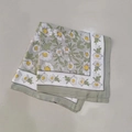 Square faux silk scarf featuring white daisy prints and dark green dotted borders - Green Floral Square Scarf / 65