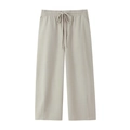 Pantaloni casual gamba larga con coulisse in morbido beige su sfondo bianco - XS / Pantaloni/Avena