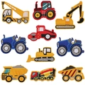Set of 10 yellow construction vehicle iron-on patches with detailed embroidery - 10-Piece Construction Vehicle Set (W9WJ-102-YT)