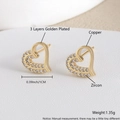 Minimalist gold heart stud earrings crafted in 14k gold plated copper with zircons - Heart Inlaid with Zirconia (EM01-9)