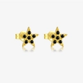 S925 Sterling Silber Stern Ohrstecker mit schwarzen Steinen und Goldfinish - 925er Silber / 18K Gold Schwarz Strass