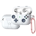 White silicone AirPods Pro case with game controller design and pink carabiner detail - Rock Grey
