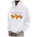 Felpa bianca con cappuccio per il Ringraziamento con stampa a cuore e tasca a marsupio - S / Bianco (Felice Ringraziamento)
