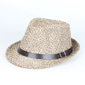 Classic straw Panama hat for men and women with brown leather band and metal buckle - 58cm (Adjustable) / Beige & Brown Mixed