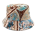 Détail d'un chapeau bob avec imprimé paisley, motifs floraux et coutures renforcées sur le bord - M (56-58cm) / Café