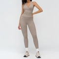 Braunes Yoga-Set mit Halter-Sport-BH und hoch taillierter Leggings für Damen - S / 3109 Weste + 8863 Hose - Leinen