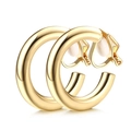 Detail of golden geometric C-shaped ear clips with comfortable white silicone pads - Gold Smooth Hoop