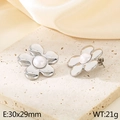 Silver flower and pearl earrings with heart-shaped zircon detail, 30x29mm size - Steel/Large Flower (KE115791-GC)
