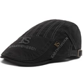 Classic black cotton newsboy cap with letter embroidery and adjustable metal buckle - Adjustable / Dark Gray