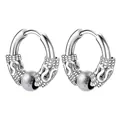 Silver retro hoop earrings featuring intricate dragon engraving and matte bead accents - Frosted Bead Pendant Style / 14mm Silver/With Frosted Dragon Ball
