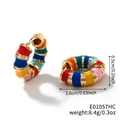 Fashionable hoop earrings with multi-color enamel stripes and golden metallic finish - Rainbow