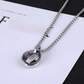 Minimalist double ring pendant necklace with ball chain and engraved silver finish - Double Rings / Black