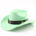 Detail of mint green suede cowboy hat with black leather band and metal studs decoration - M (56-58cm) / Fruit Green