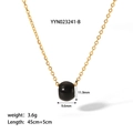 Macro shot of 11.9mm black stone pendant on gold-plated stainless steel chain - Black Cylinder Pendant (YYN023241-B)