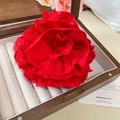 Détail de la pince à cheveux rose en dentelle rouge avec broderie et textures de pétales - Pince à cheveux rose / Rouge