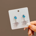 Silver celestial earrings with blue square gems and pink heart-shaped crystals - E2877-8 Silver Blue Rectangle Gemstone Heart Drop Earrings