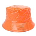Bright orange patent leather reversible bucket hat with glossy finish and stitched brim - One Size(58cm) / Orange