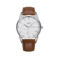 Yazole quartz watch with white roman numeral dial and brown leather strap on silver case - White Dial Brown Strap