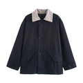Relaxed fit dark blue jacket with contrasting light gray corduroy collar and large pockets - S / Navy Blue