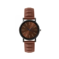 Minimalist quartz watch with brown sunray dial and textured silicone strap in brown color - Coffee