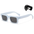 Retro-Sonnenbrille mit hellblauem Rechteckrahmen, grauen Gläsern und Metallscharnieren - Brei Blau Rahmen Grau Gläser