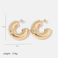 Detailed view of gold irregular C-shape hoop earrings showing 3.5cm size and 3.3cm width - Thick Hollow Round-Gold