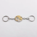 Matching cat couple keychain set in gold and silver stainless steel for bags and keys - Round Cat / Gold White