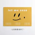 Yellow PVC door mat with a smiley face pattern and Let Me Sese decorative text - Let Me See Who's Here