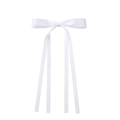 White satin ribbon bow hair clip with long flowing tassels for girls and women - White