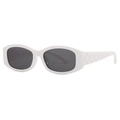 Oval sunglasses in white frame with dark lenses and diamond lattice embossed temples - White Frame Grey Lens