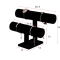 Double-tier black velvet watch and bracelet display stand with T-bar design measurements - Black Velvet