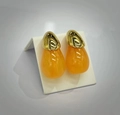 Elegant 18k gold plated drop earrings with translucent orange resin charms and metal caps - Teardrop / Orange