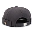 Street style dark gray docker cap with golden leaf emblem and adjustable metal buckle - Gray