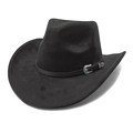 Vue détaillée d'un chapeau de cowboy noir en daim avec boucle argentée gravée vintage - M(56-58cm) / Noir