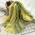 Soft Morandi green and yellow wool scarf with raw vintage edges for autumn and winter - Green Plaid