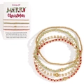 Weihnachts-Wunscharmband-Set mit vier Lagen rot, grün und gold Perlen auf Karte - Weihnachtsfarben Stil B Mit Wunschkarte (5er-Set)
