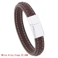 Brown braided leather bracelet for men with silver alloy magnetic clasp, length 22.5cm - 22.5CM / Brown Silver Buckle