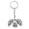Macro view of silver sunflower keychain opening to reveal religious engraved message - T00011 Full Silver (With God all things are possible)