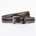 Punk style dark brown PU leather belt with silver rivets and metal pin buckle - Length 108 Width 2.8 / Coffee