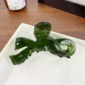 Elegant dark green acetate bow claw clip with translucent resin and retro shark clip style - 10CM (Large) / Green