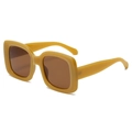 Retro oversized square sunglasses in glossy yellow thick frames with brown lenses - Yellow