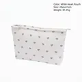 White corduroy cosmetic bag with black heart patterns and silver zipper, 20x6x15cm - Clutch Bag / White