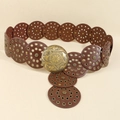 Cintura western in pelle marrone con pezzi tondi e fibbia in bronzo vintage - Marrone Rosso Bronzo Antico Stile B