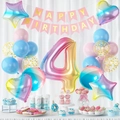 40-inch gradient rainbow number 4 balloon set with Happy Birthday banner for kids party - Gradient Number Set 4